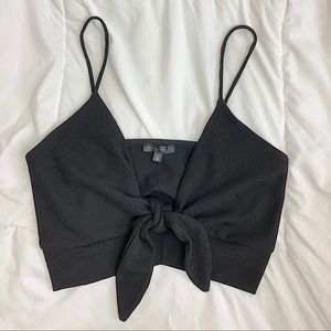 Dynamite Black Tie Front Knotted Crop Top
